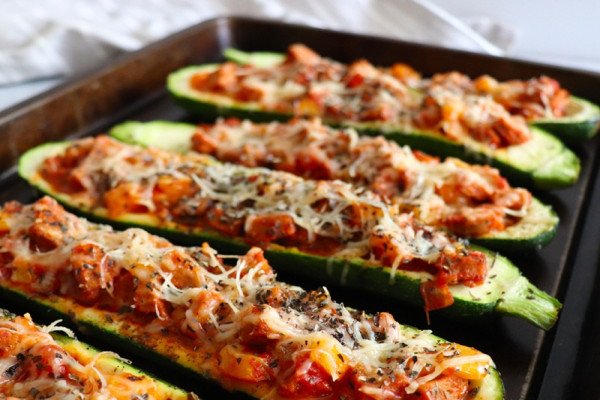 Stuffed Zucchini with Chicken Sausage