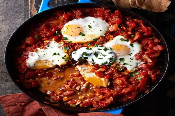 Shakshuka Eggs Poached in Spicy Tomato Sauce