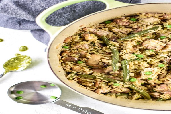 Pesto Chicken and Rice Bake