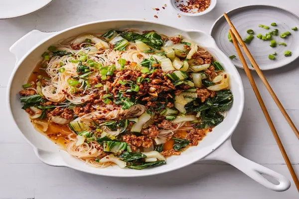 Spicy Noodles with Pork Scallions & Bok Choy
