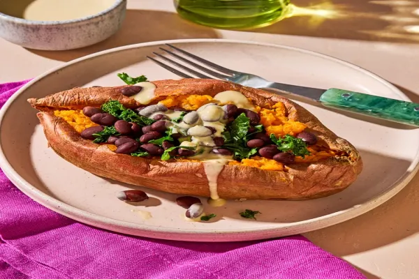 Stuffed Sweet Potato with Hummus Dressing