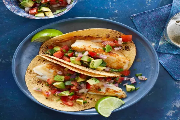 Beer Battered Fish Tacos with Tomato & Avocado Salsa for Two