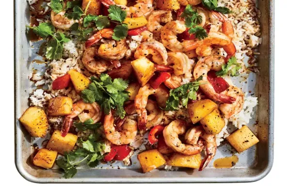 Sheet Pan Shrimp Pineapple & Peppers with Rice