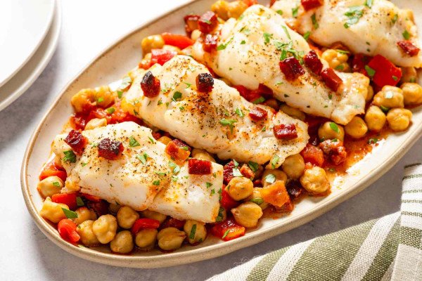 Baked Cod with Chorizo & White Beans