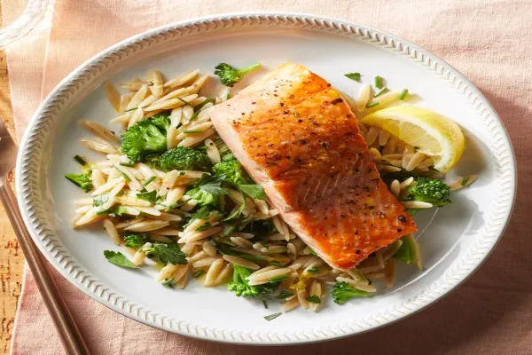 Salmon with Lemon Herb Orzo & Broccoli