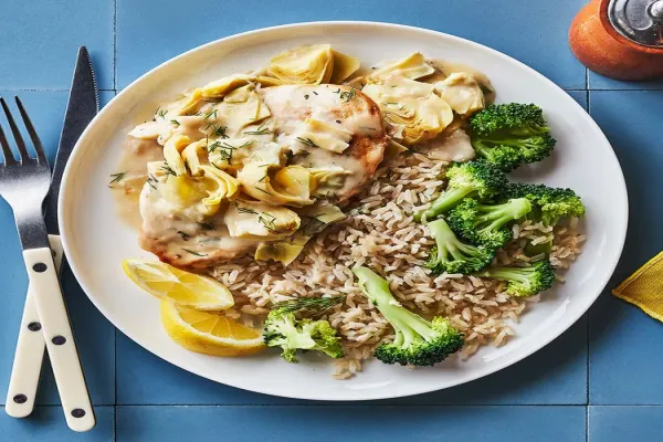 Chicken Cutlets with Artichokes & Lemon Dill Sauce