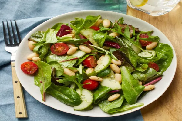 Tomato Cucumber & White Bean Salad with Basil Vinaigrette