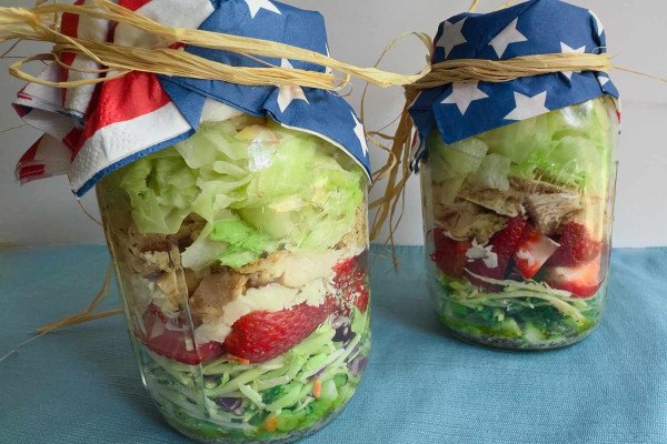 Grilled Chicken and Strawberry Mason Jar Salad with Poppyseed Dressing