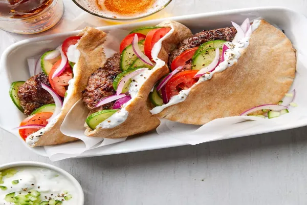 Greek Inspired Burgers with Herb Feta Sauce