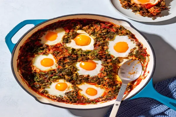 Baked Eggs in Tomato Sauce with Kale
