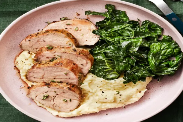 Garlic Herb Roast Pork Tenderloin with Parsnip Puree & Kale