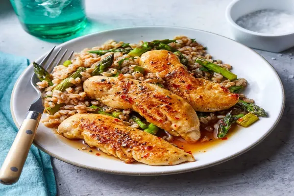 Honey Mustard Chicken with Asparagus Farrotto