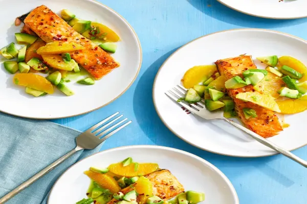 Air Fryer Orange Salmon with Avocado Salsa