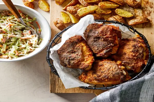 Spicy Buttermilk Chicken with Broccoli Raisin Slaw