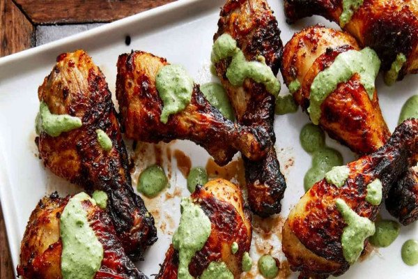 Air-Fried Peruvian Chicken Drumsticks with Green Crema