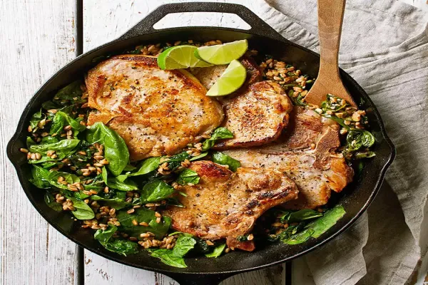 Garlic Lime Pork with Farro & Spinach