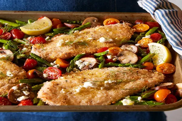 Sheet Pan Chicken with Roasted Spring Vegetables & Lemon Vinaigrette