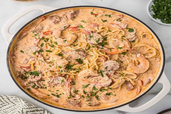 Creamy Cajun Shrimp and Sausage Pasta