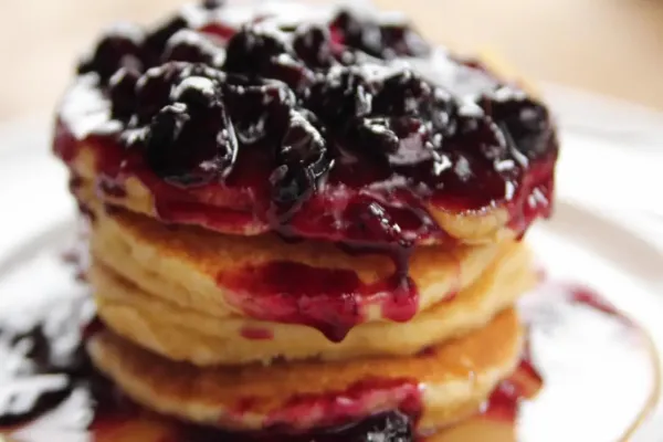 Cornmeal Pancakes with Blueberry Syrup