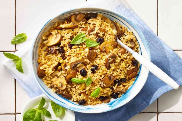 Mushroom Pilaf with Pine Nuts and Dried Cherries