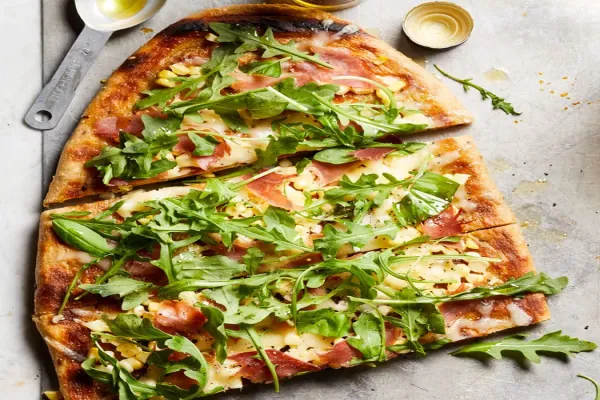 Prosciutto Pizza with Corn & Arugula