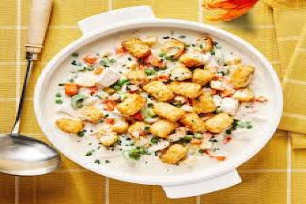 Chicken Potpie Soup with Tater Tot Topping