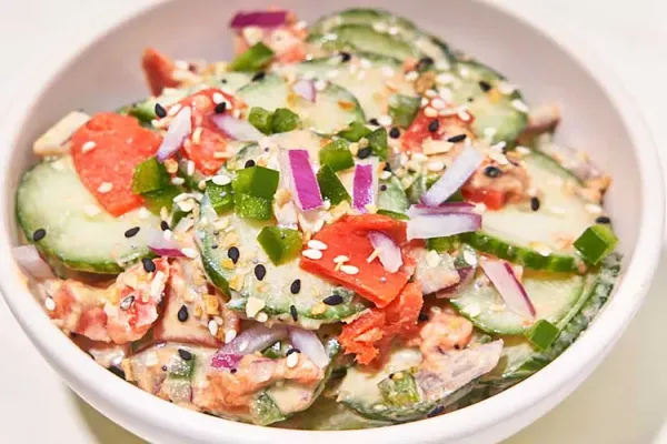 Spicy Salmon Roll Shaken Cucumber Salad
