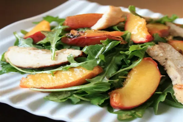 Grilled Chicken Peach and Arugula Salad