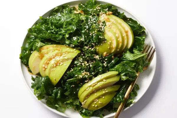 Kale and Pear Salad with Sesame Ginger Dressing
