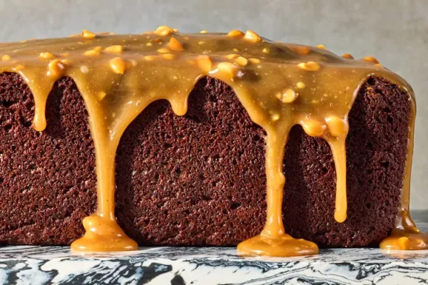 Banana Chocolate Cake with Peanut Caramel Sauce
