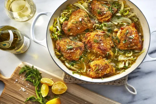 Brothy Braised Chicken Thighs with Fennel and Pernod