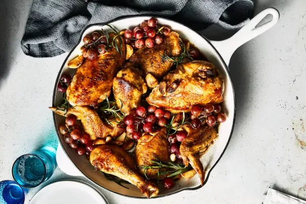 Pan Roasted Chicken with Grapes Garlic and Rosemary