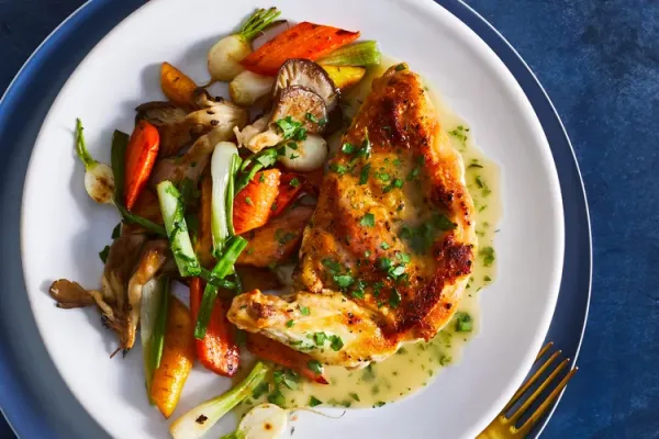 Quick Skillet Roasted Chicken with Spring Vegetables