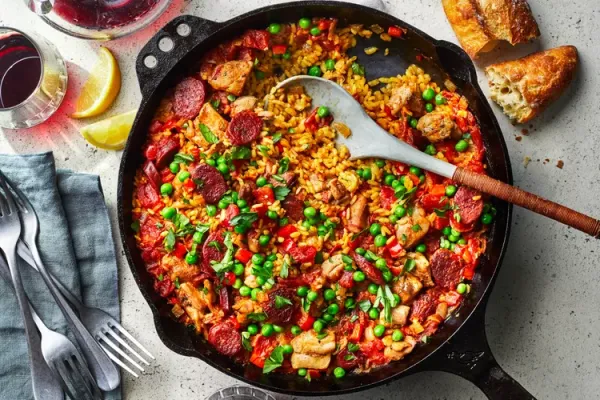 Skillet Chicken and Chorizo Paella