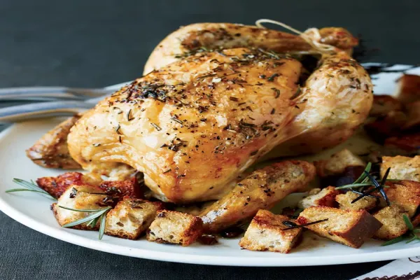 Brined Roast Chicken with Olive Bread Panzanella