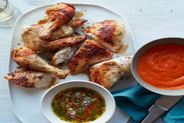 Spice Rubbed Roast Chicken with Two Sauces