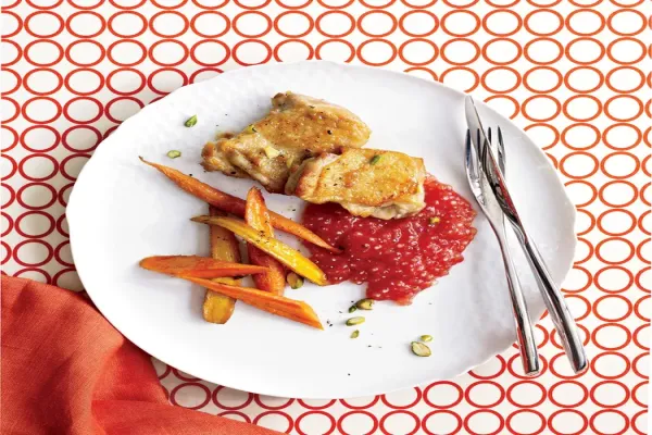 Roast Chicken Thighs with Tomato Tapioca Porridge