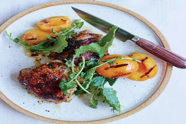 Grilled Chicken Thighs with Pickled Peaches