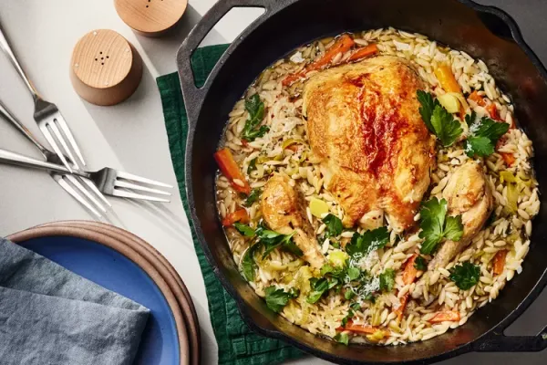 Chicken in a Pot with Lemon Orzo