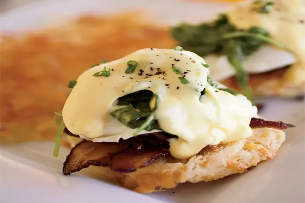 Eggs Benedict with Bacon and Arugula