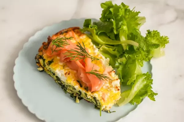 Salmon and Arugula Frittata with Pesto
